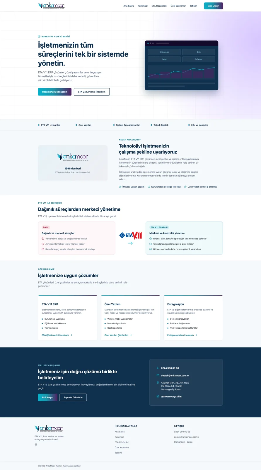 Ankamoor Yazılım için geliştirdiğimiz kurumsal web sitesi
